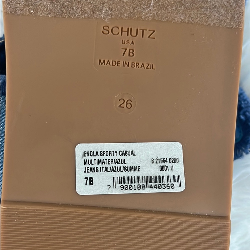 SCHUTZ Denim Sandals with Gold Accents - Picture 4 of 4